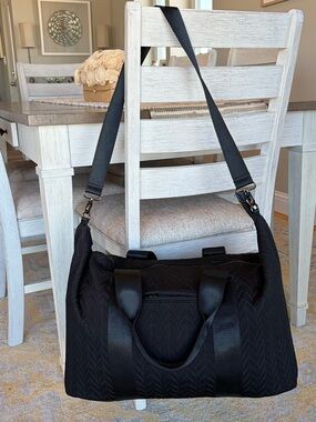 Fabletics Black Quilted Chevron Duffle Gym Weekend Travel Bag